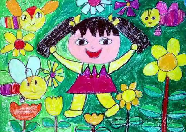 简笔画 儿童画 儿童油画棒画  美丽的大花园儿童画作品欣赏