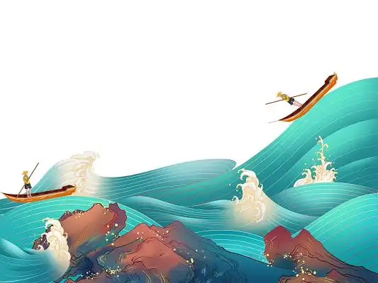 绿色国潮风海浪海浪花国潮元素国潮插画png素材