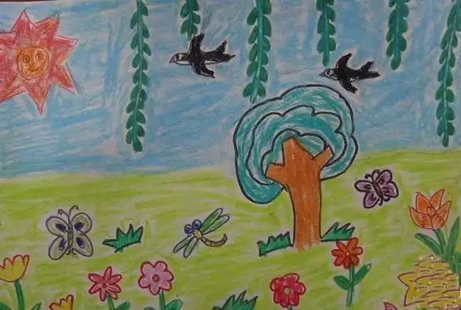 春天的清晨儿童画