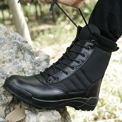 黑色作战靴单靴36高帮军靴作战靴男女超轻减震特种兵战术作训靴秋冬款