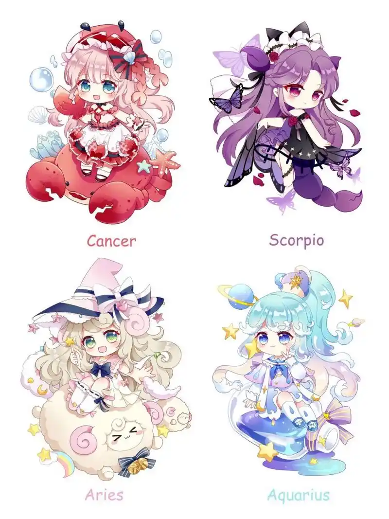 q版十二星座拟人(上)绘画合集插画分享 四月画了四个星座,分别是白羊,