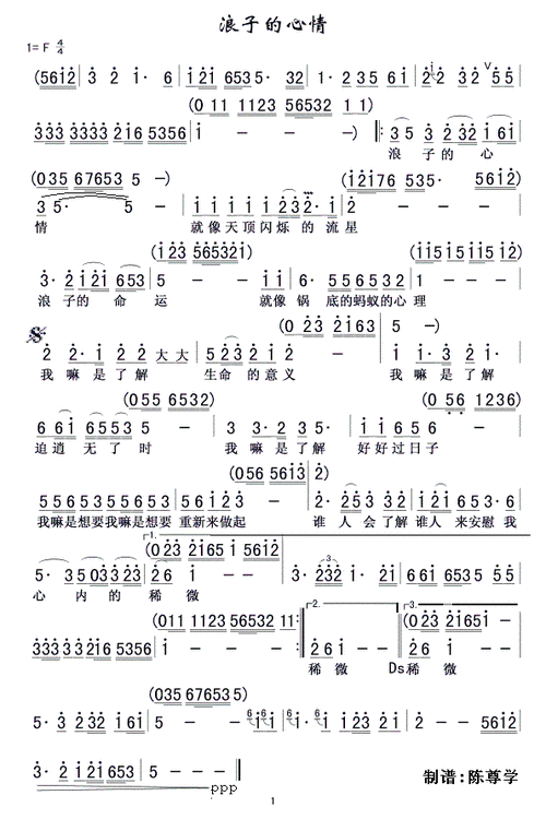 浪子的心情 叶启田 歌谱 简谱
