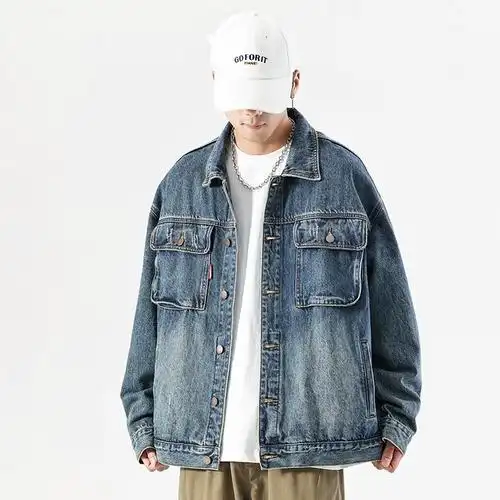复古春季轻奢潮牌夹克重工水洗牛仔外套男士新款工装美式宽松大码