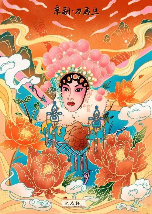 ps-板绘-囯潮风京剧人物刀马旦插画来源于此课程讲师:芝士多不多2021