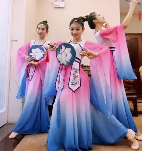 古典舞演出服女古典舞服装女飘逸广袖流仙裙日常清新淡雅兰陵王入