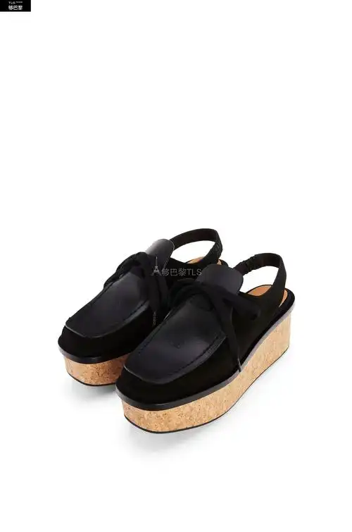 【包邮包税】 loewe罗意威 21年春夏 女士 厚底凉鞋 麂皮拼小牛皮系带
