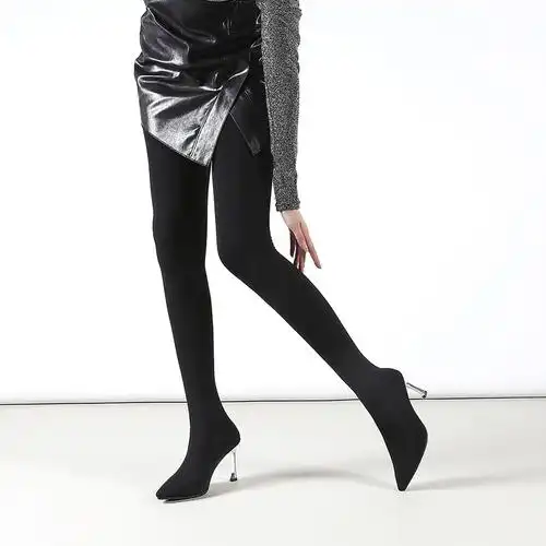 连裤一体靴女过膝超长高跟丝袜细夏大腿反串时装靴