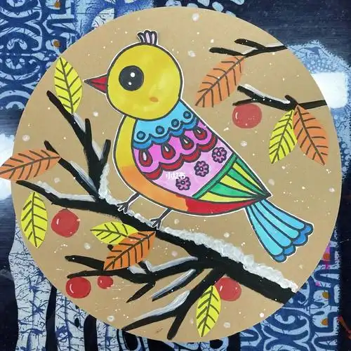 冬天的小鸟7657岁创意儿童画