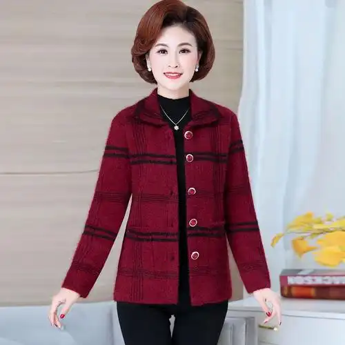 中老年女装外套仿貂绒妈妈秋冬装上衣开衫毛衣老年人加厚毛衣女