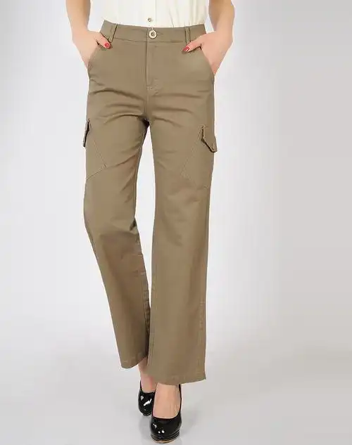 厂家直销休闲女裤女式休闲修身弹力全棉筒裤卡其色