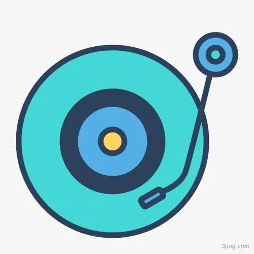 蓝色手绘唱片音乐图标png素材透明免抠图片-卡通手绘