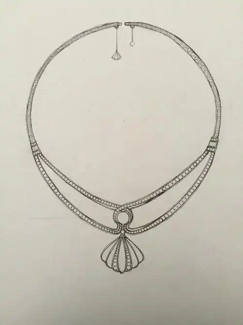 分享收藏一部分原创珠宝设计手绘合集三角胸针牛头款珍珠项链定制金丝