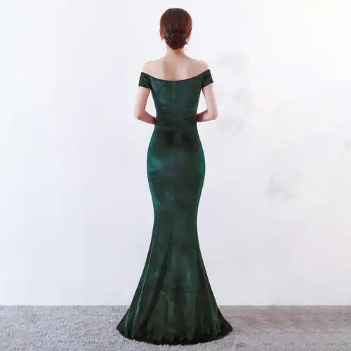 1006#宴会晚礼服女性感年会主持人鱼尾裙长款丝绒修身端庄大气