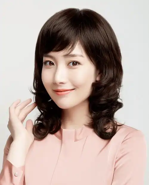 假发女妈妈款中长卷发中老年女士假发自然大波浪齐肩假发头套 自然黑