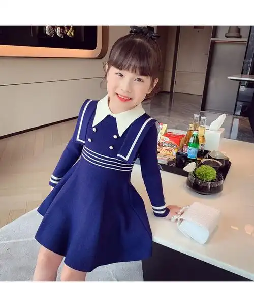 小女孩裙子七八岁女童连衣裙秋装新款洋气宝宝学院风针织裙春秋毛衣