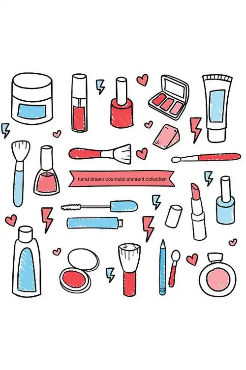 手绘女性化妆工具矢量素材