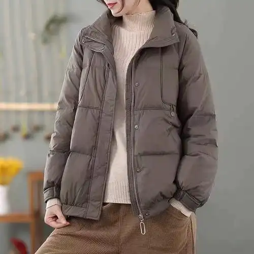 白鸭绒立领韩版清仓羽绒服女款宽松休闲夹克保暖外套轻薄短款反季