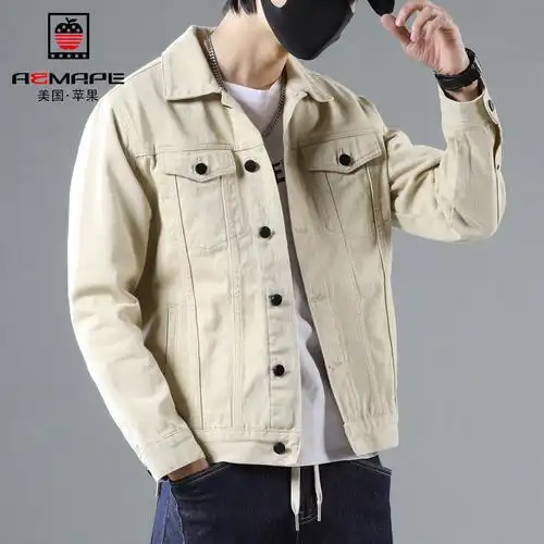 美国苹果牛仔外套男韩版休闲百搭翻领牛仔上衣服中青年百搭休闲牛仔
