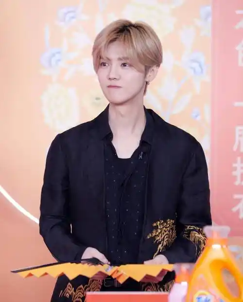 鹿晗最新活动造型,金色刺绣西装 金色头发,优雅华丽尽显中国风