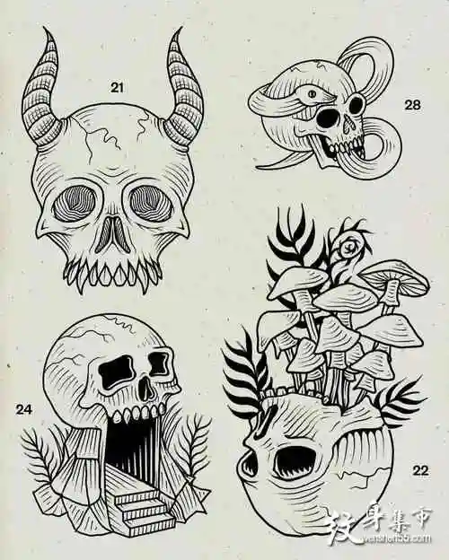 蘑菇纹身手稿图案