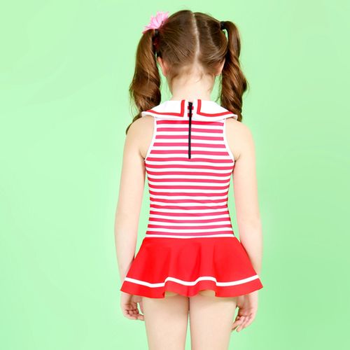 新款儿童连体泳衣 女童中小童海军风三角裙式女孩保守显瘦游泳装