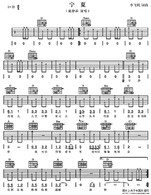宁夏 吉他谱吉他谱图片格式六线谱