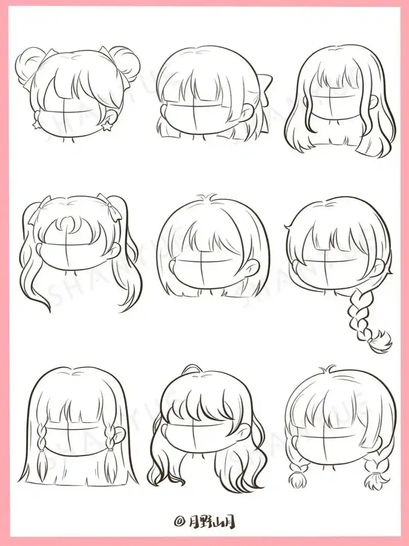 一组常见的女生发型合集～ 都是比较简单的女生头发画法～ 禁止搬运哦