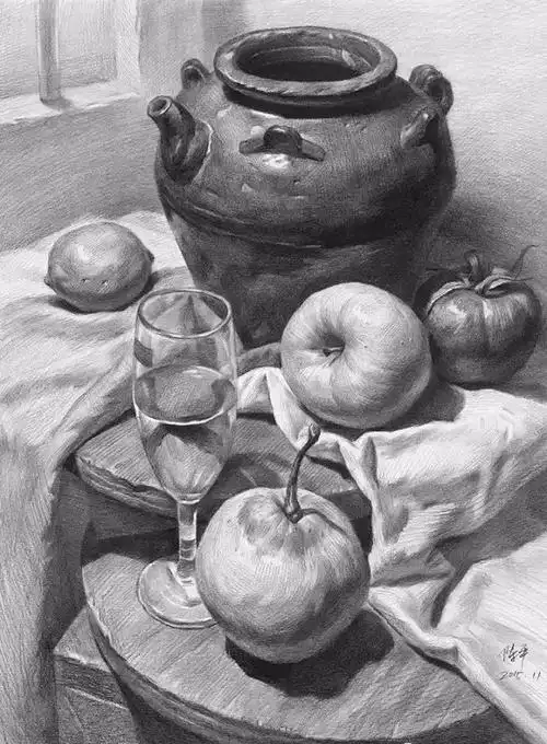 亲你应该知道一下素描静物组合及单体在初学时的套路