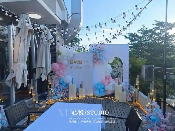 粉蓝色系生日宴会全场布置