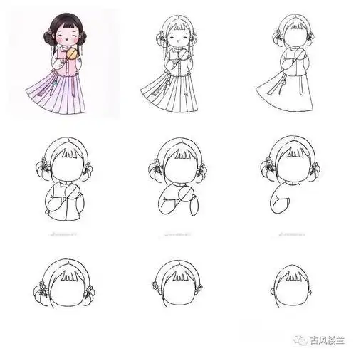 超可爱的汉服简笔画合集,马住练习