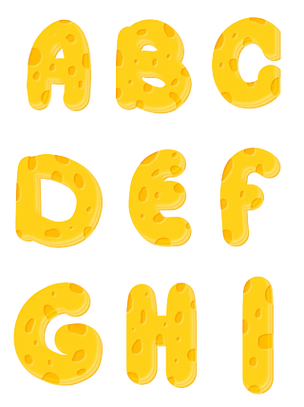 字母奶酪艺术字26个英文黄色糖果艺术字