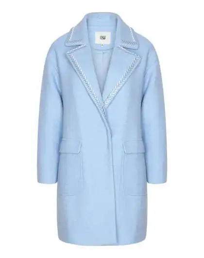 浅灰蓝色纯色廓形毛呢大衣