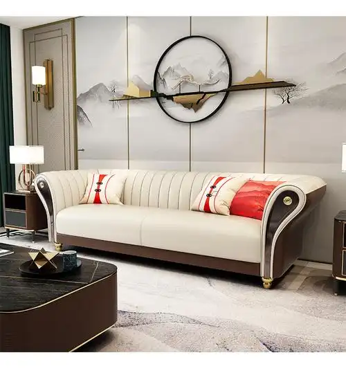 新中式轻奢真皮沙发组合现代中式三人办公室沙发客厅头层牛皮家具