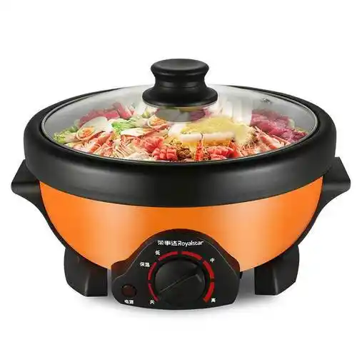 荣事达家用电煮锅分体电火火锅多功能小电锅不粘锅1电热锅234人桔色