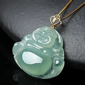 伊人意 金镶嵌翡翠玉佛吊坠 冰透大肚弥勒佛笑佛女款玉石挂件送长辈