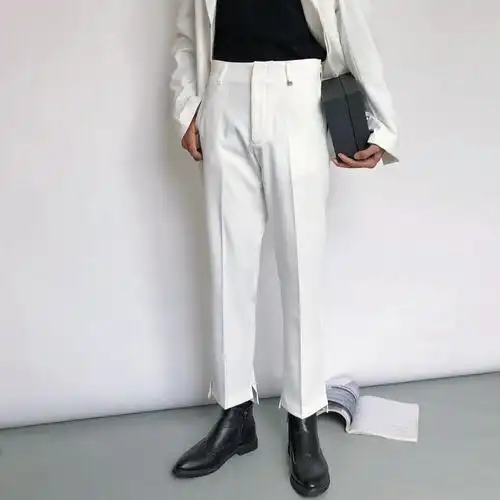 休闲裤2021秋季轻奢白色裤子男韩版潮流宽松直筒休闲裤