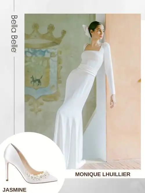 简约韩系缎面婚纱该配什么样的婚鞋