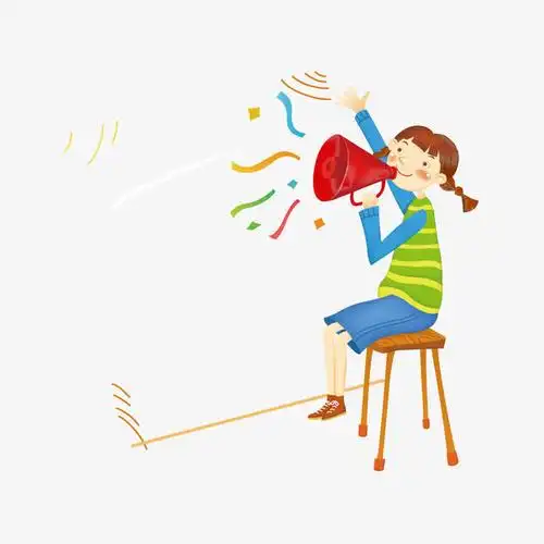 卡通人物,彩色手绘,小女孩,女生,喇叭,喊话,起跑线,裁判