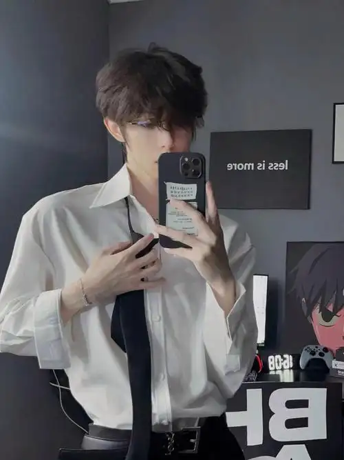 (大量现货)白色长袖衬衫男士垂感上衣宽松禁欲系冰丝凉感dk衬衣 - 17