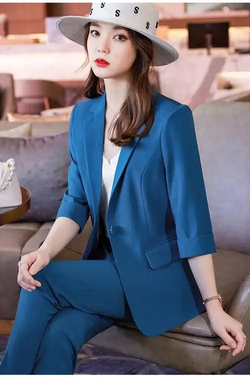 七分袖小西装外套女春夏优雅女神范正装洋气百搭西服套装两件套薄