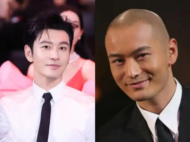 黄晓明本身就是"芒果"脸型,下巴前伸,平时有头发的修饰还不太明显