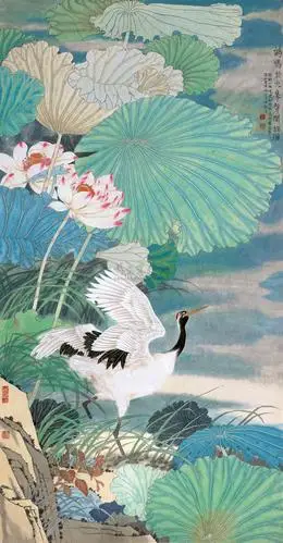 7087 2009年作 荷塘仙鹤 镜心 设色纸本