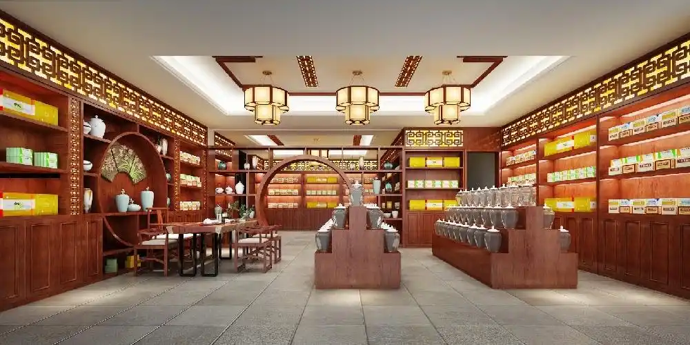 高桥名贵中药材店101-120m中式现代家装装修案例效果图