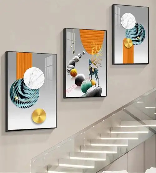 楼梯间装饰画复式楼梯口间装饰画现代简约楼道三联挂画客厅玄关走廊