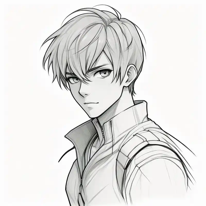 黑白素描动漫男生头像07