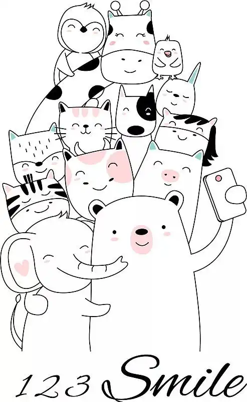 可爱的动物手卡通高雅线条画图片图片素材idvcg211245601689