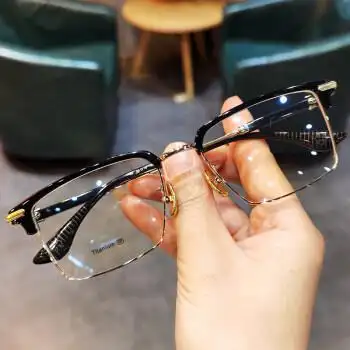 名逸新款复古眼镜框男女防蓝光纯钛方框商务超轻眼镜架镜框705黑金