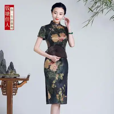 钱塘佳人森屿真丝旗袍女桑蚕丝长款中国风复古时尚优雅气质旗袍