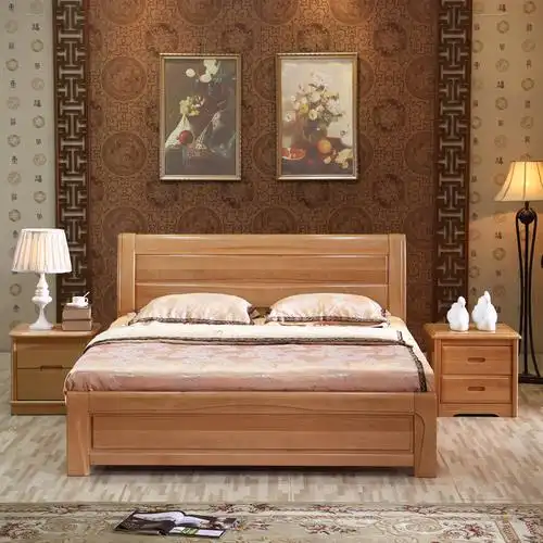 现代中式实木双人床进口欧洲榉木高箱储物床婚房实木床