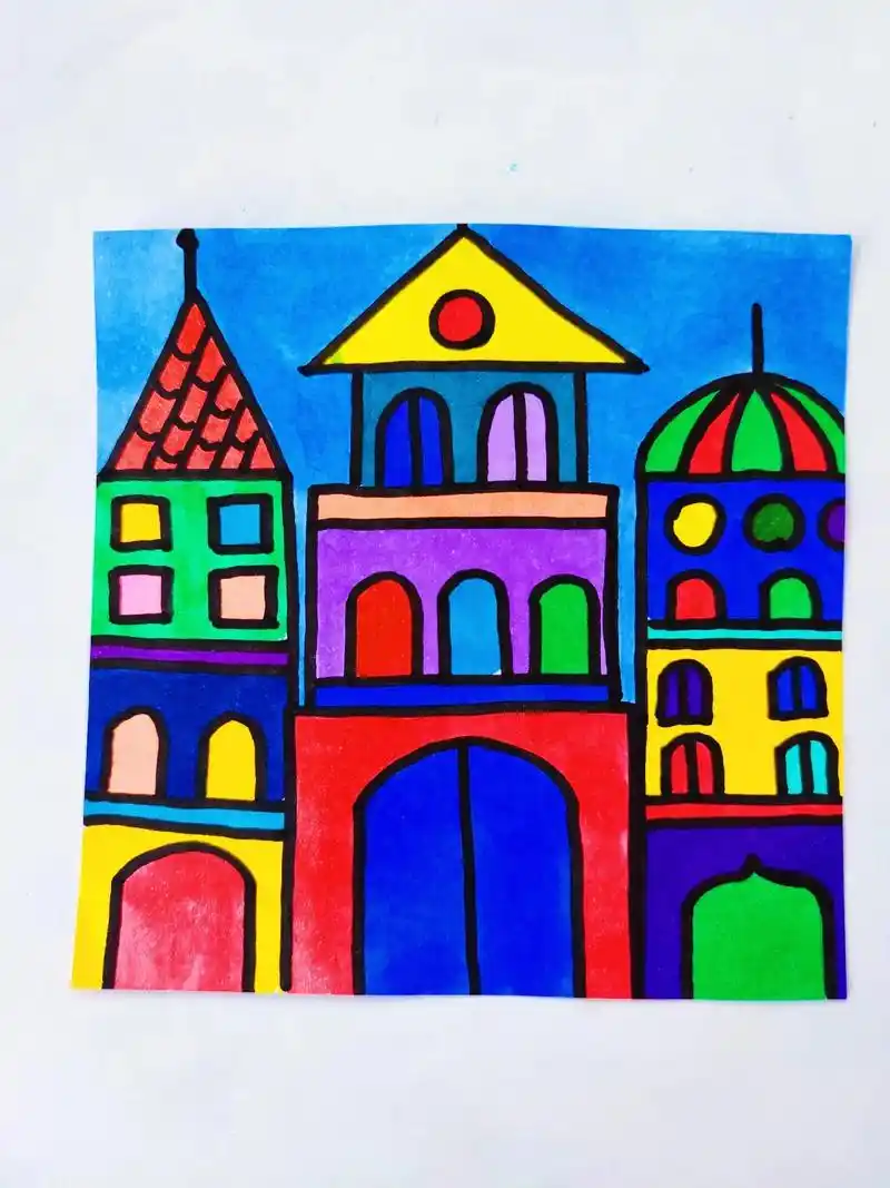 城堡简笔画!#简笔画教程 #充能计划动漫 #马克笔儿童画  - 抖音